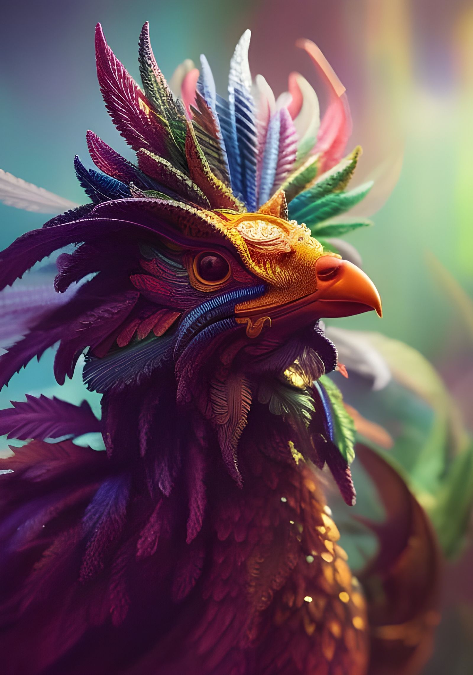Elaborate Cannabis Rooster Fantasy Art