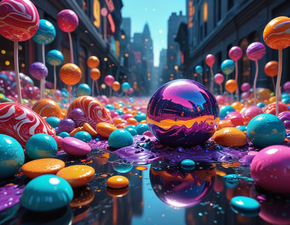 Whimsical Candy Land Art in Impasto Style