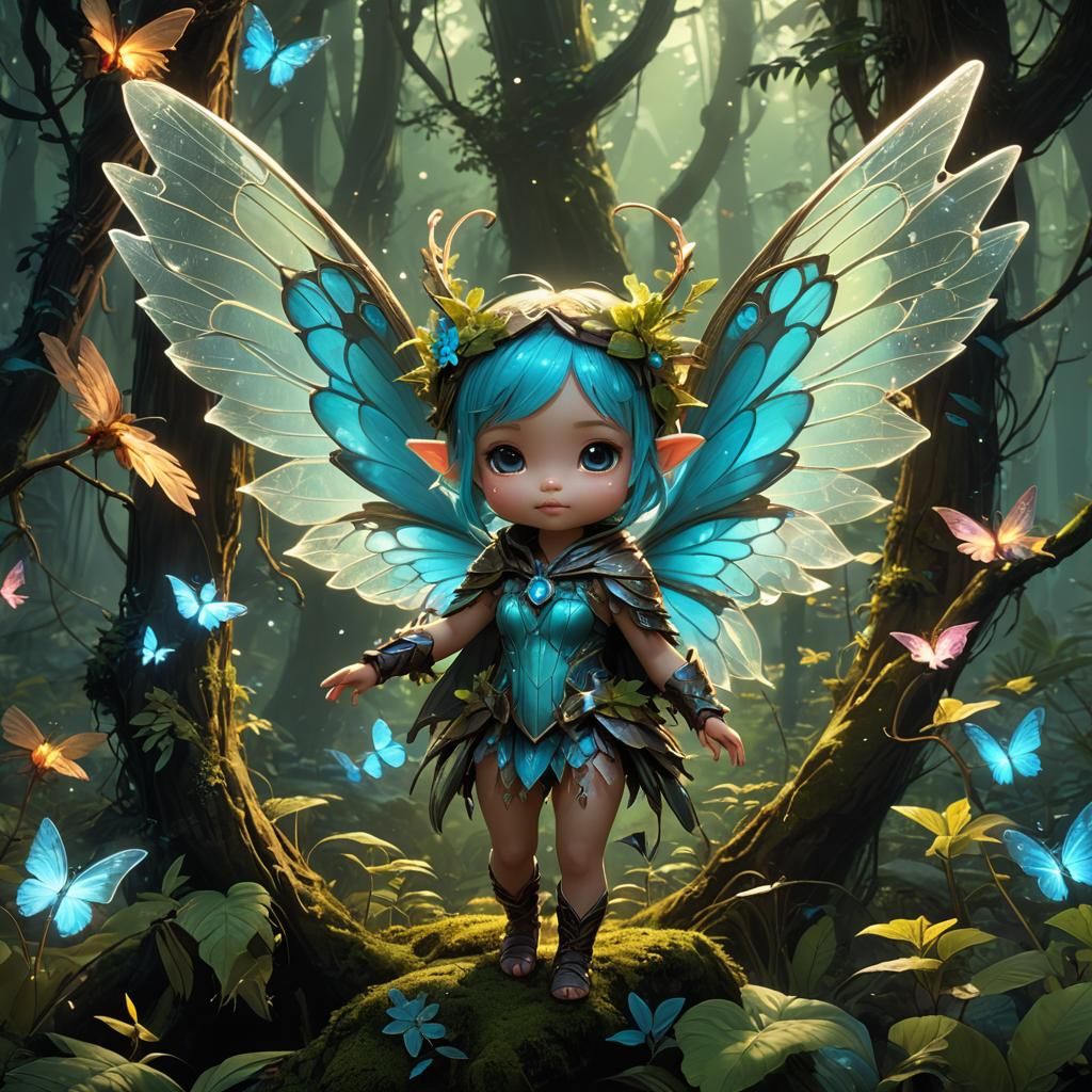Bioluminescent Pixie in Fantasy Forest, Fantasycore Artwork
