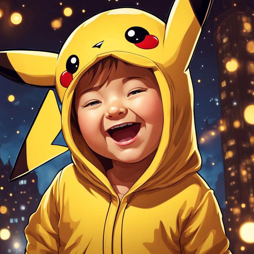 Cartoon Baby in Pikachu Pajamas