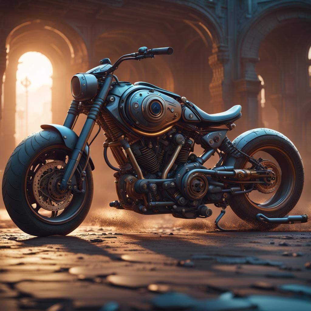 Motorbike Without Front Wheel in Detailed Matte Style