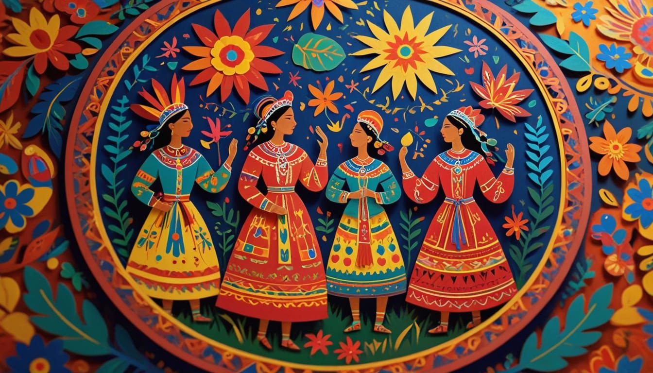 Vibrant Folk Art Festival in Matisse Style