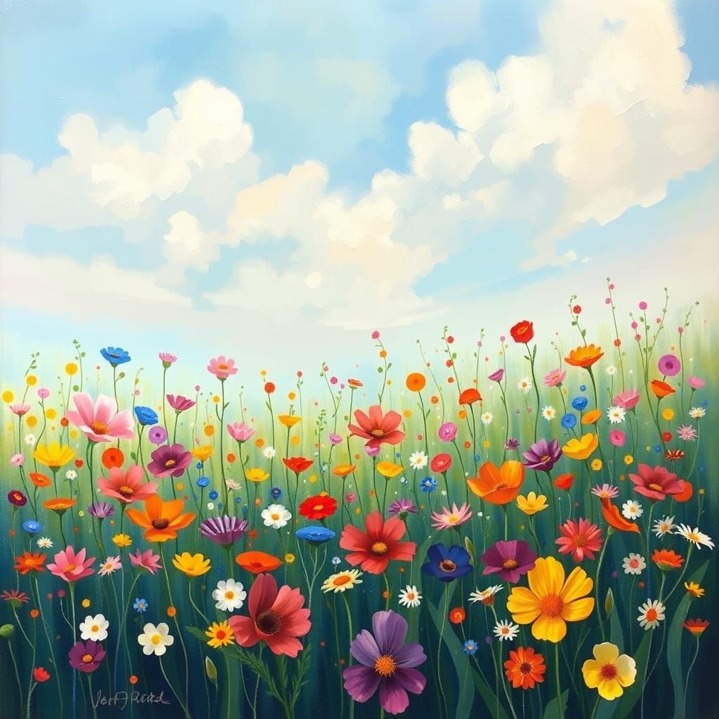 Vibrant Wildflowers in Impressionist Style