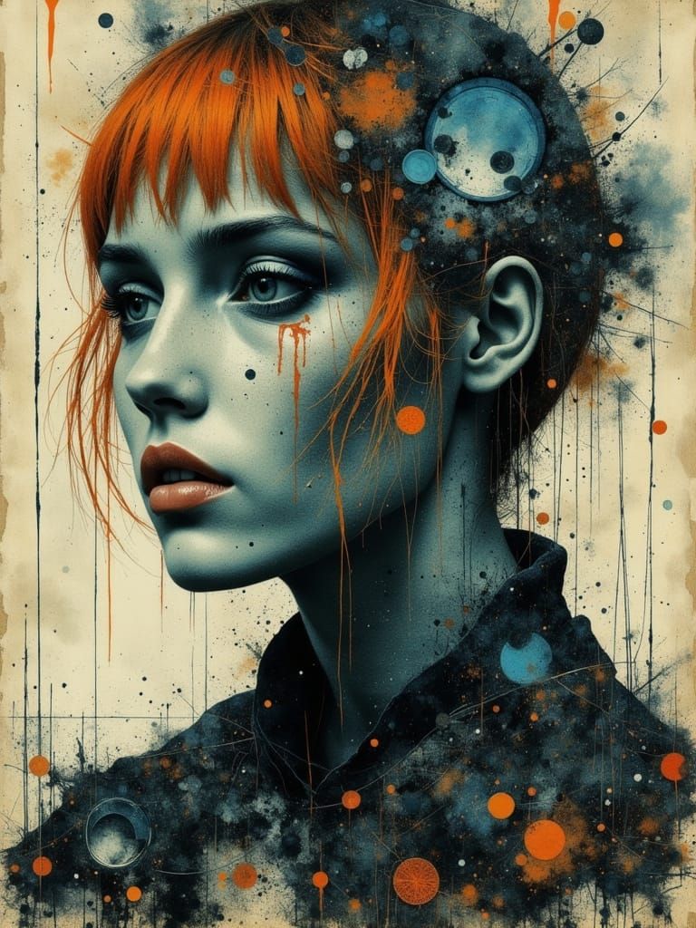 Gothic Portrait of a Melancholic Woman in Abstract Style