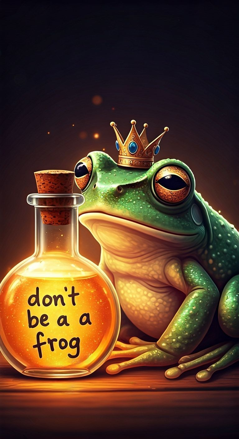 Realistic Frog with Crown and Magic Potion
