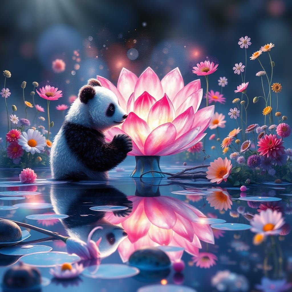 Crystallized Flower Blooms in Frozen Pond: A Surreal Scene