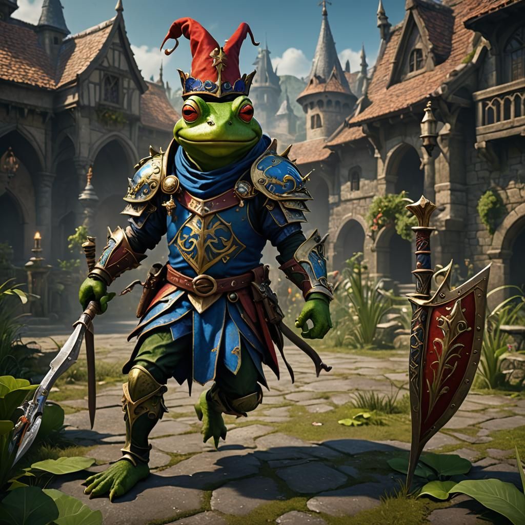 Frog Warrior Jester with Glaive: Fantasy Concept Art
