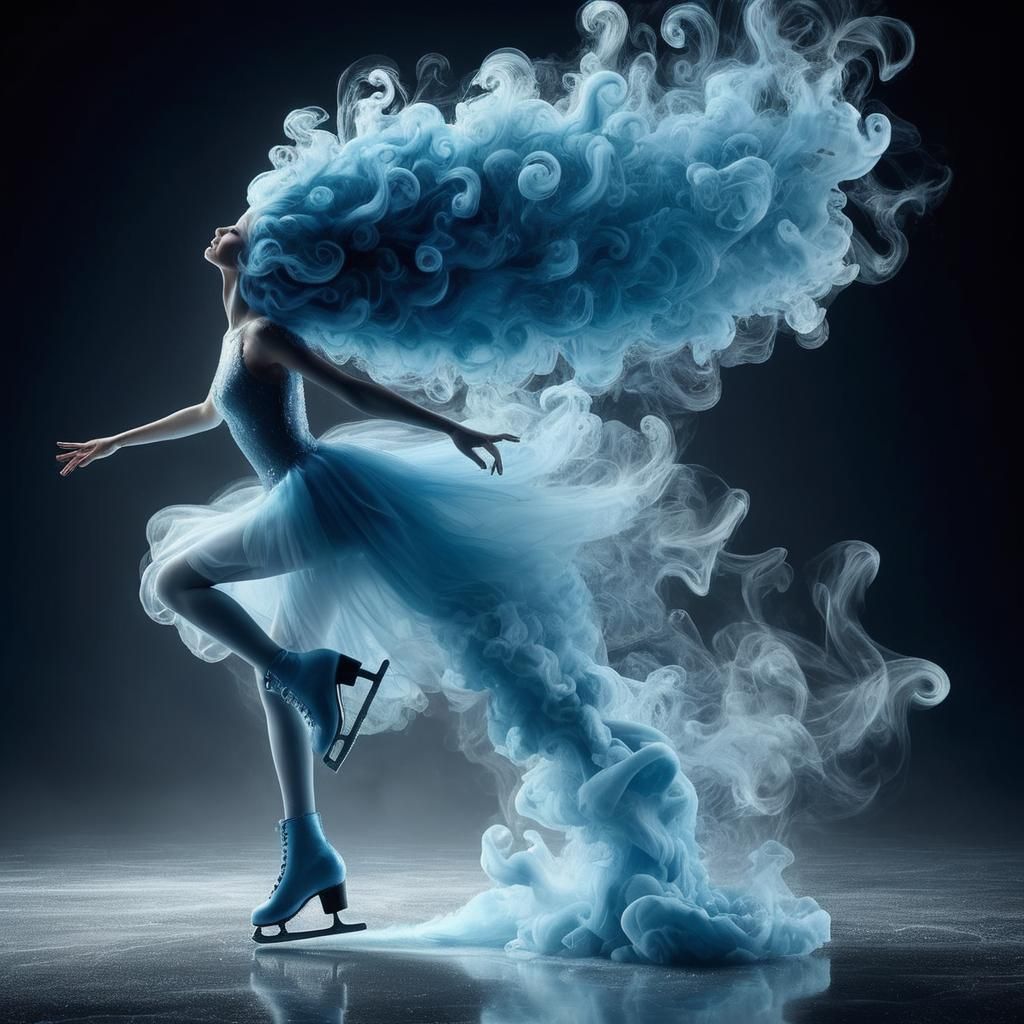 Ethereal Blue Mist Ice Skater in Motion
