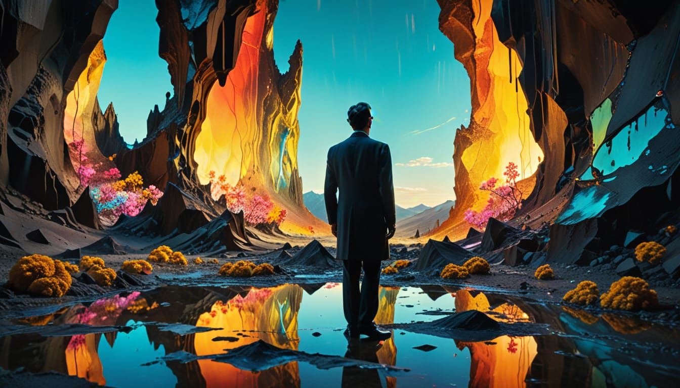 Surreal Basalt Mirror with Politician, Salvador Dali Style