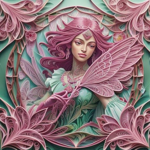 Pink Kirigami Fairy in Magical Forest