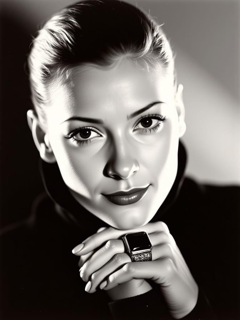 Elegant Woman in Black and White, Photorealistic Portrait