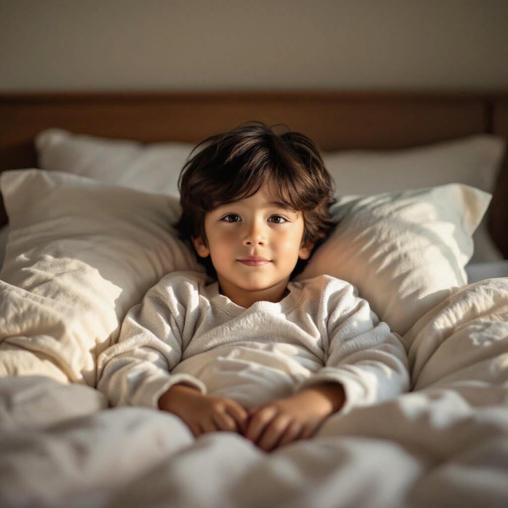 Boy Wakes Up in Soft Morning Light: Cinematic Photography
