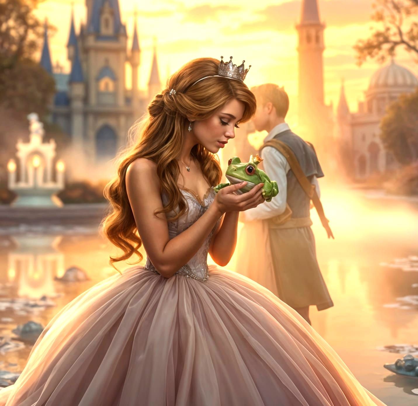 Princess and Frog Double Exposure in Ethereal Style
