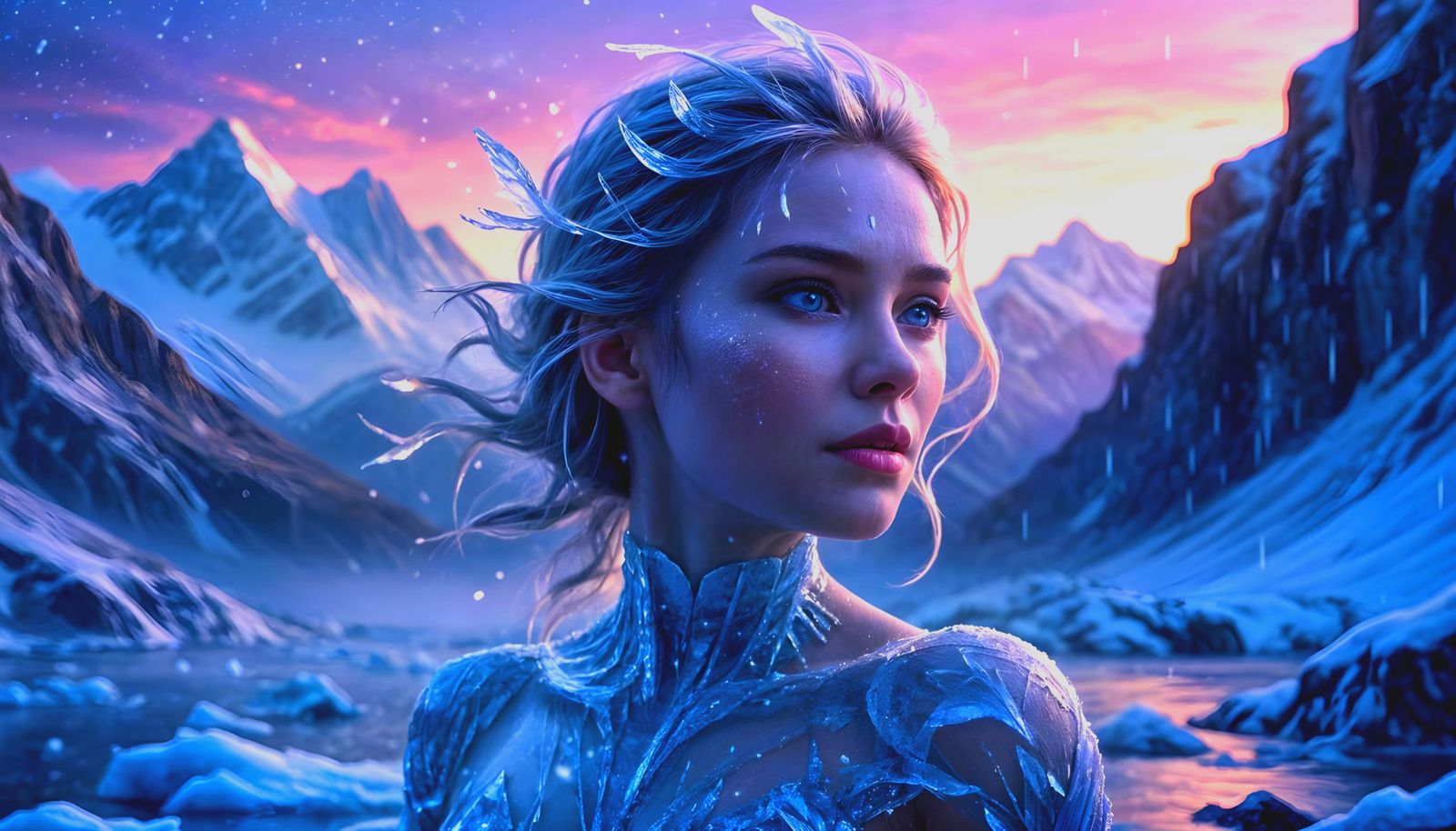 Ethereal Ice Goddess in a Glacial Realm