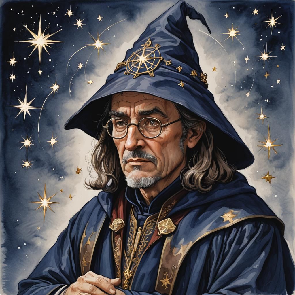 Scholarly Wizard in Magical Laboratory with Glowing Runes