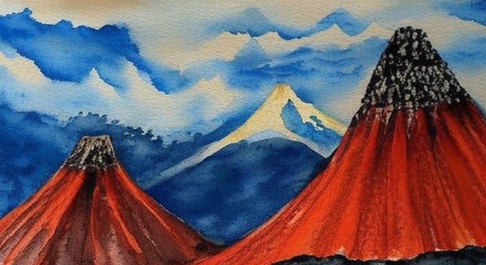 Volcano Eruption in Chiaroscuro Watercolor