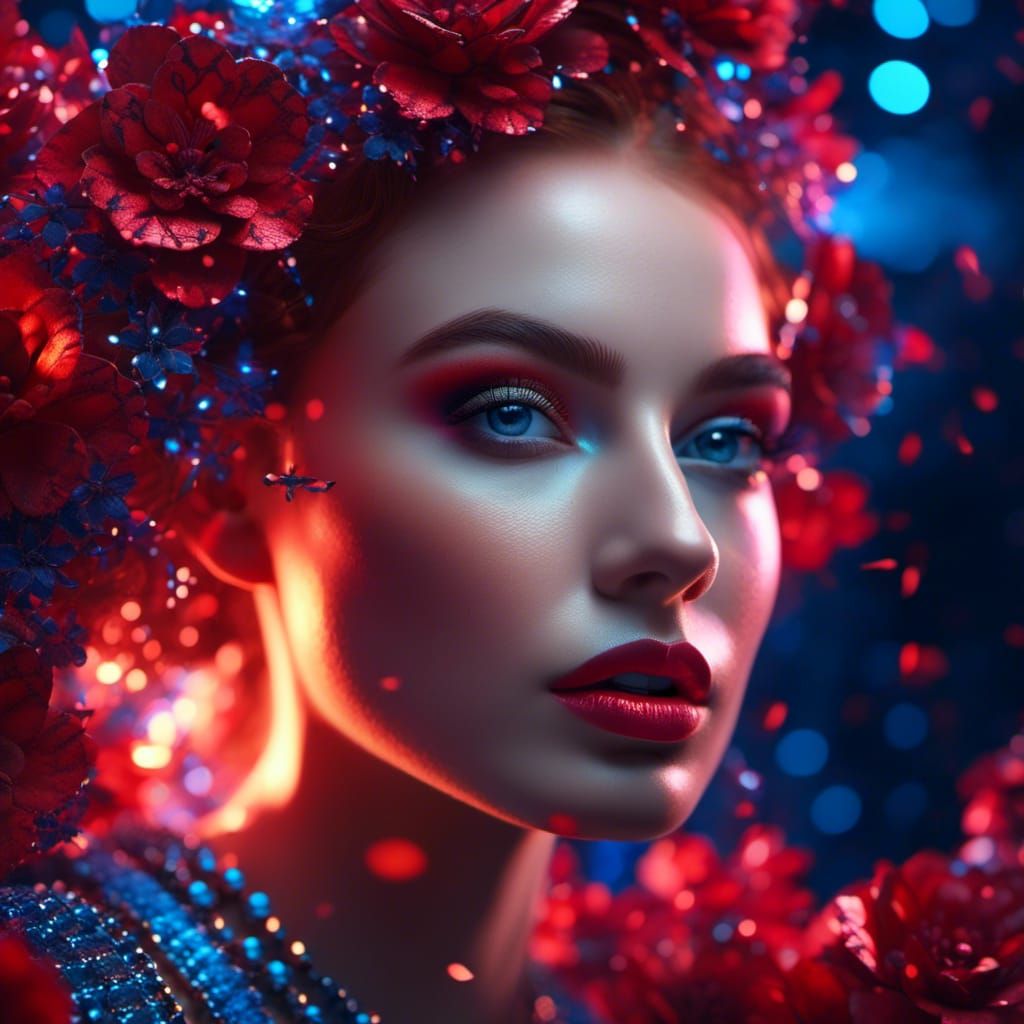 Aphrodite Portrait with Neon Hair in Photorealistic Style