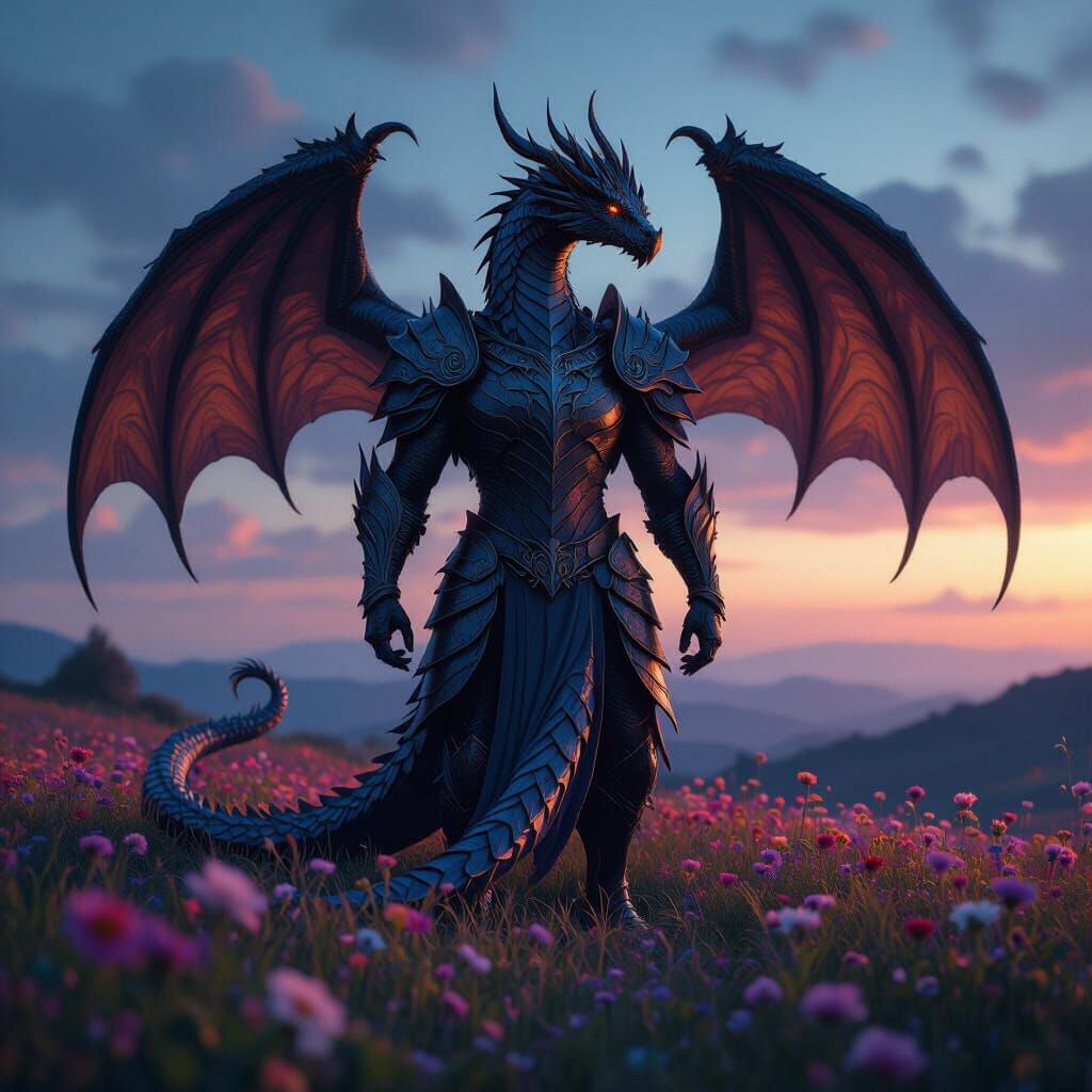 Majestic Armored Man-Dragon in Fairy-Tale Style