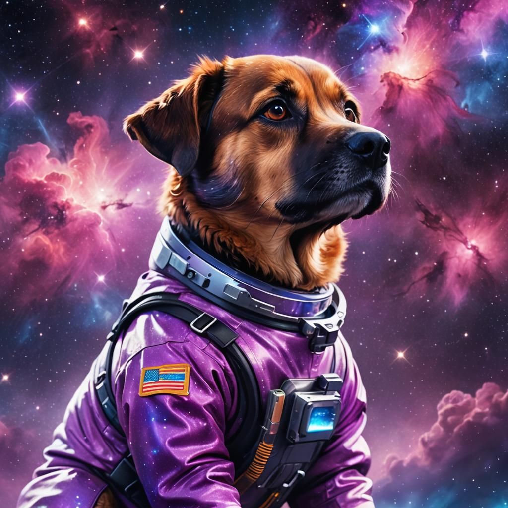 Dog Astronaut Contemplates a Galactic Vista