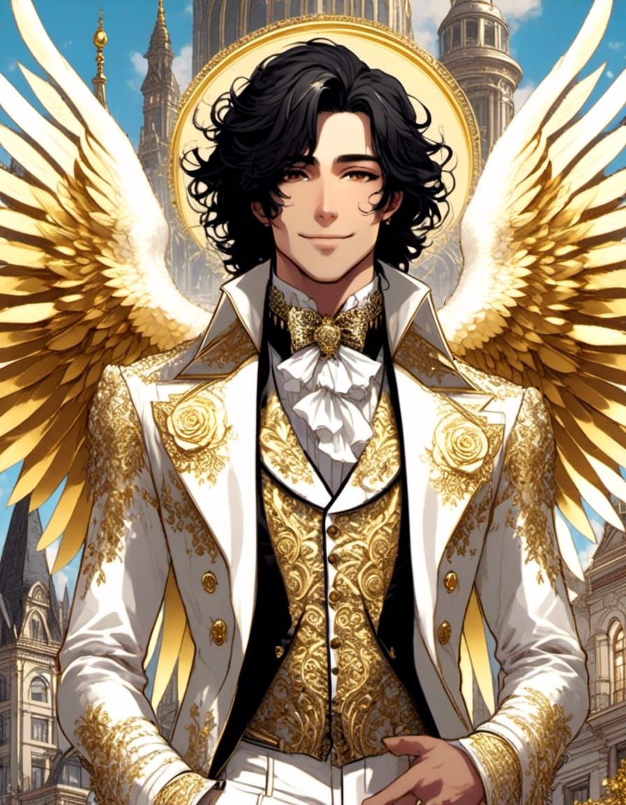 Sensual Angel in Victorian Cityscape