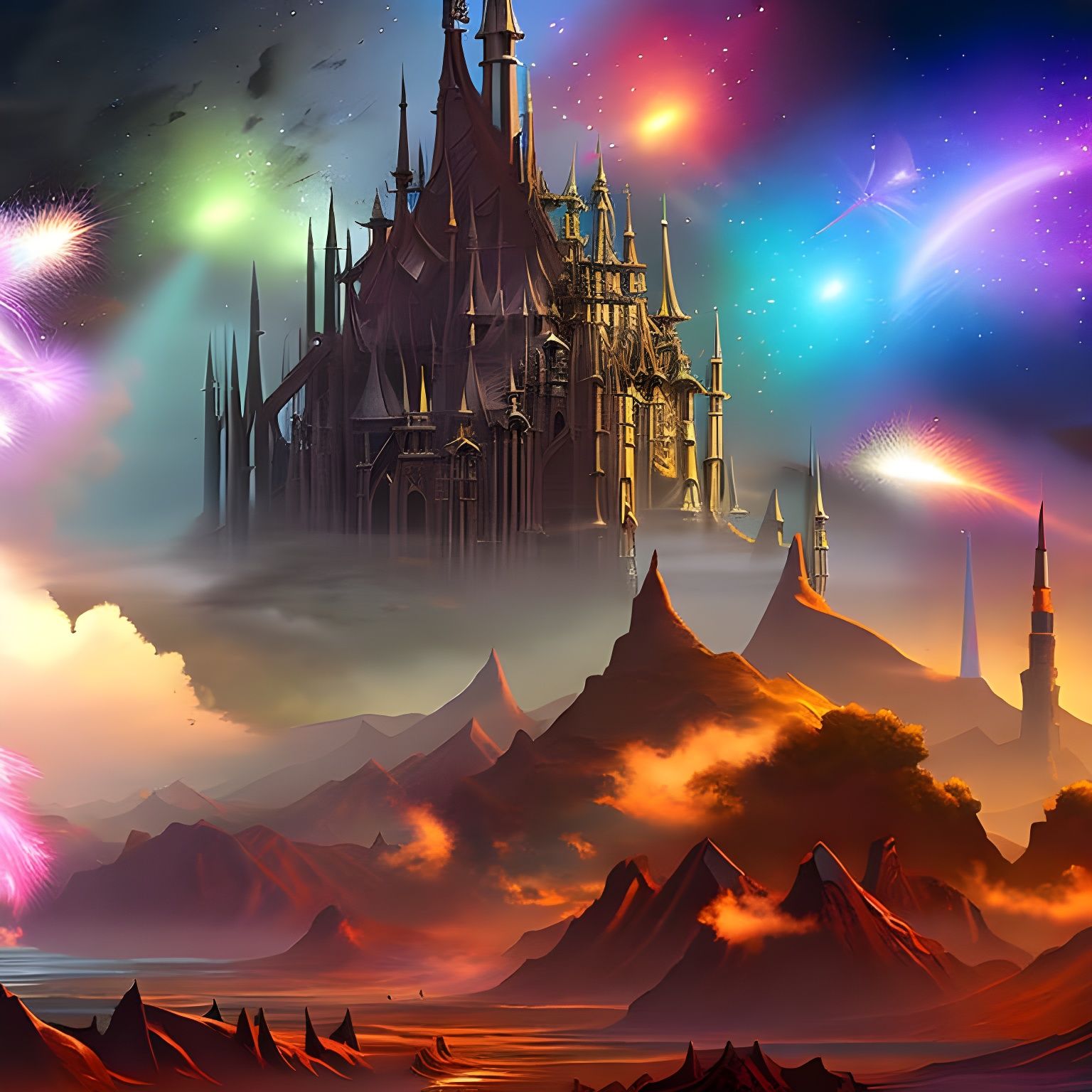 Epic Desert City Fireworks, Hyperdetailed Digital Art