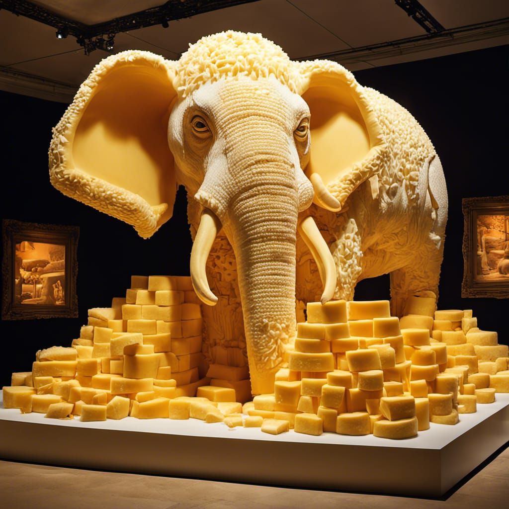 Cheese Elephant Sculpture in Food Art Exhibit