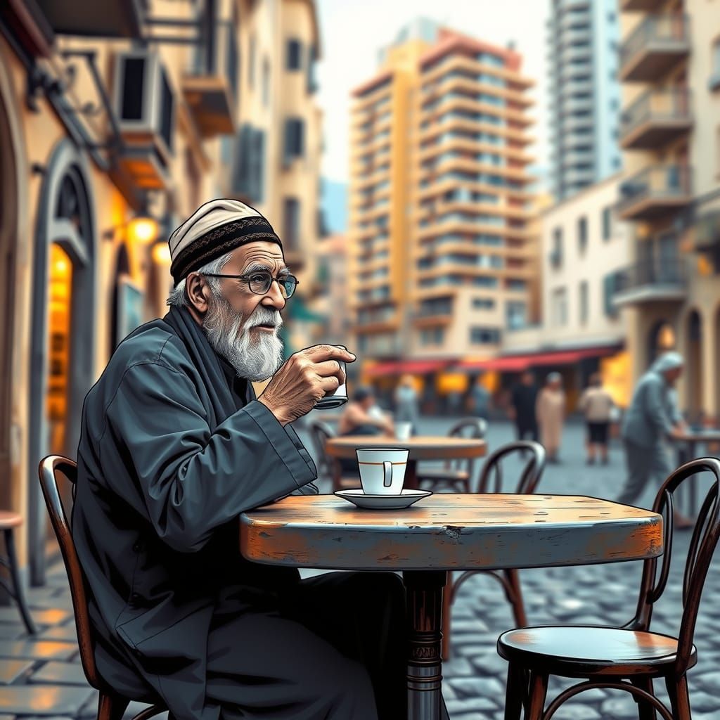 Middle Eastern Cafe Scene in Comic Book Art Style