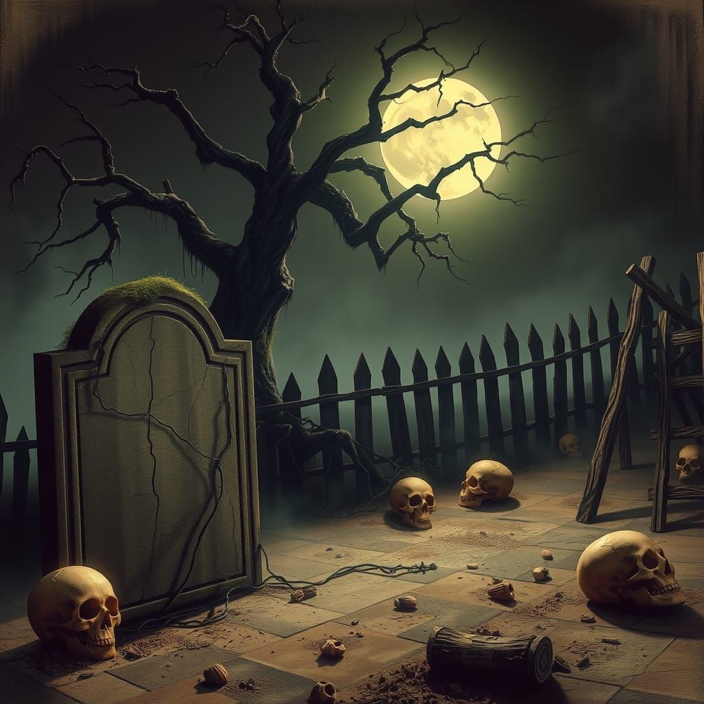 Eerie Graveyard Scene in Gothic Horror Style
