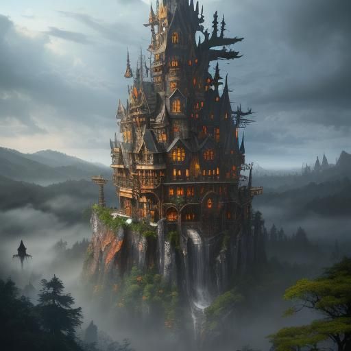 Fantasy Wooden Town in Giant Tree Concept Art