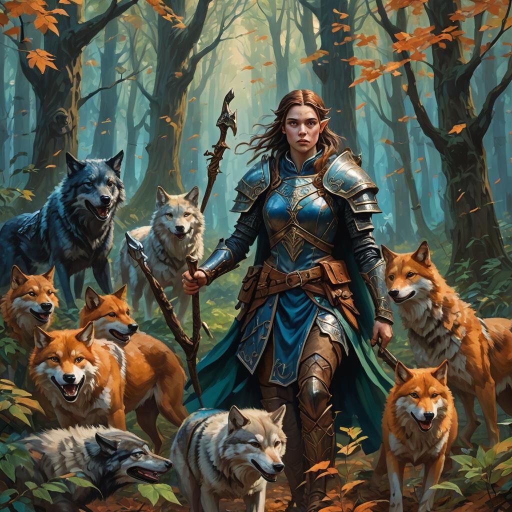 Half-Elf Cleric Photobombed by Wolves in Forest