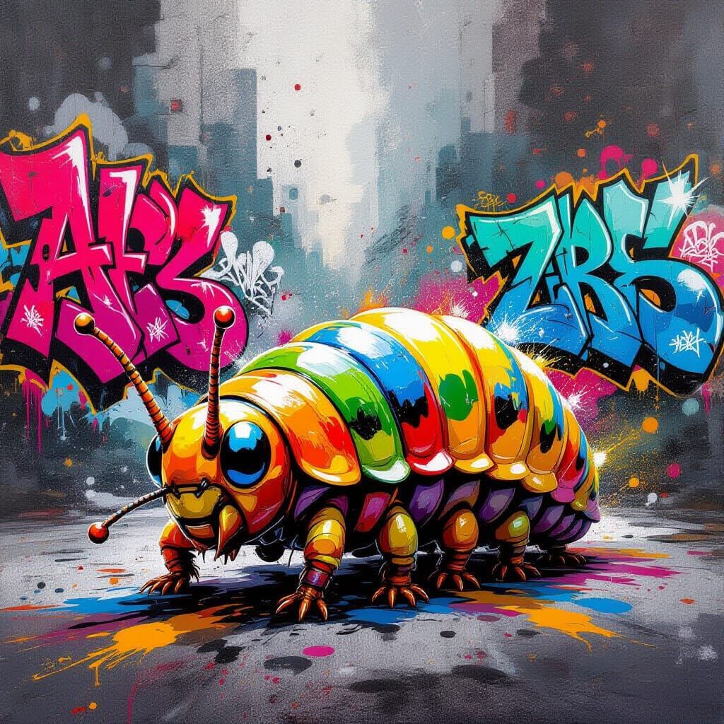 Graffiti Caterpillar Splash Art in Street Style