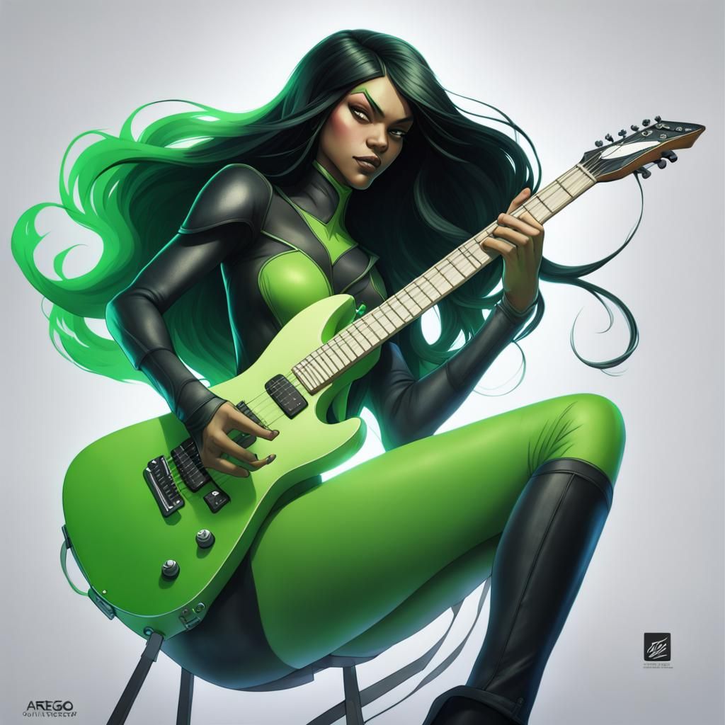 Shego Plays Electric Guitar: Artstation Portrait
