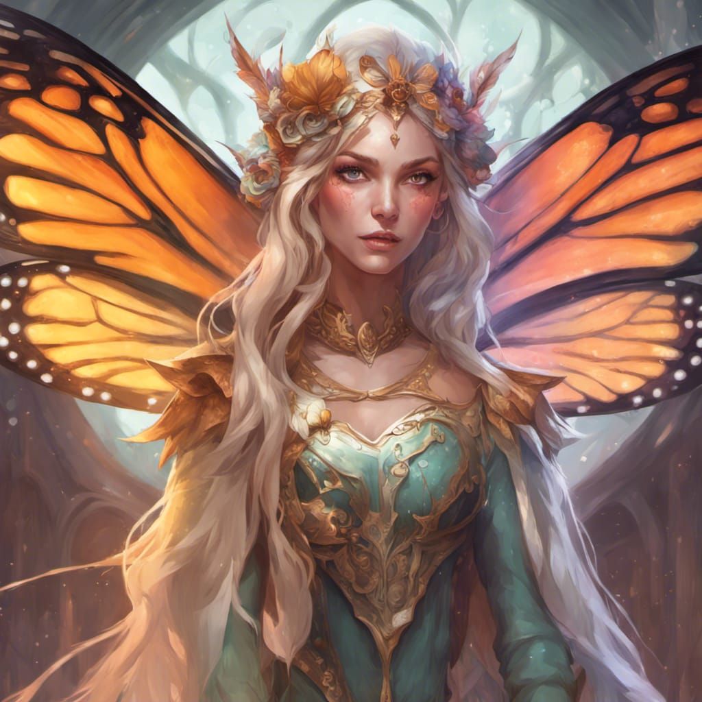 Elf with Butterfly Wings: Art Nouveau Portrait