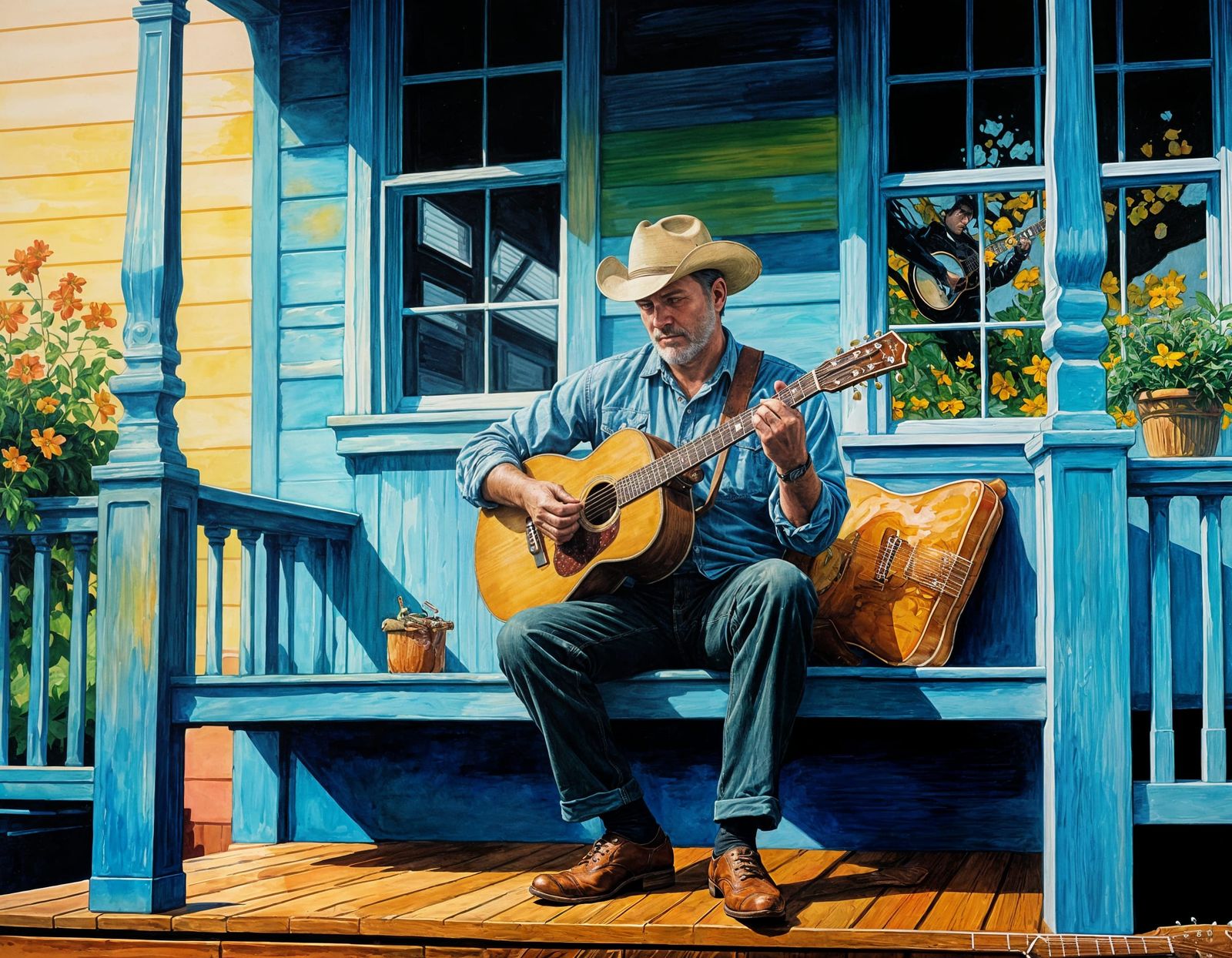 Bluegrass Guitarist in Gouache Style