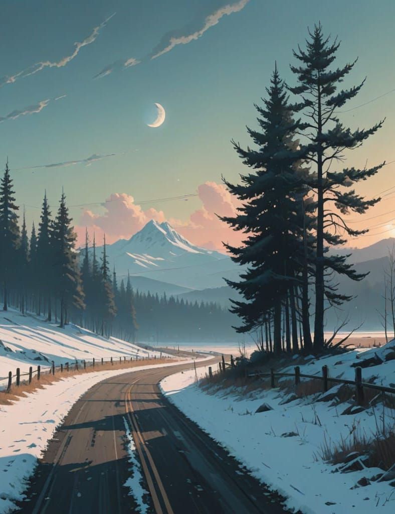 Frosty Winter Mountain Road