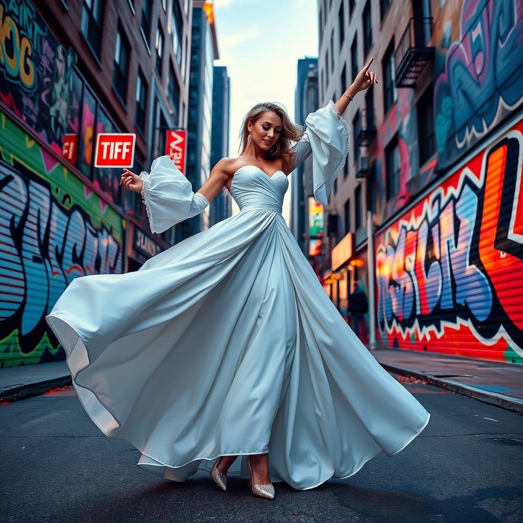 Ethereal City Dancer in Cyberpunk Gown
