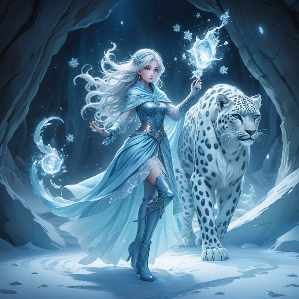 Elegant Ice Mage Casting Magic in Anime Realism