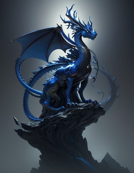 Surreal Lapis Lazuli Dragon Tree Statue with Faces