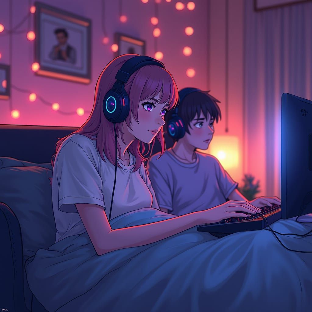 Cozy Modern Couple in a Softly Lit Bedroom