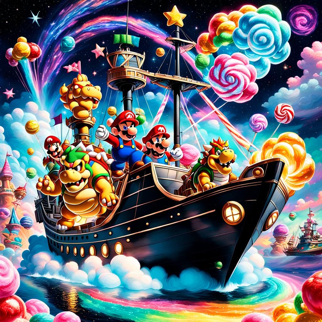 Mario and Bowser Battle in Candyland Galaxy