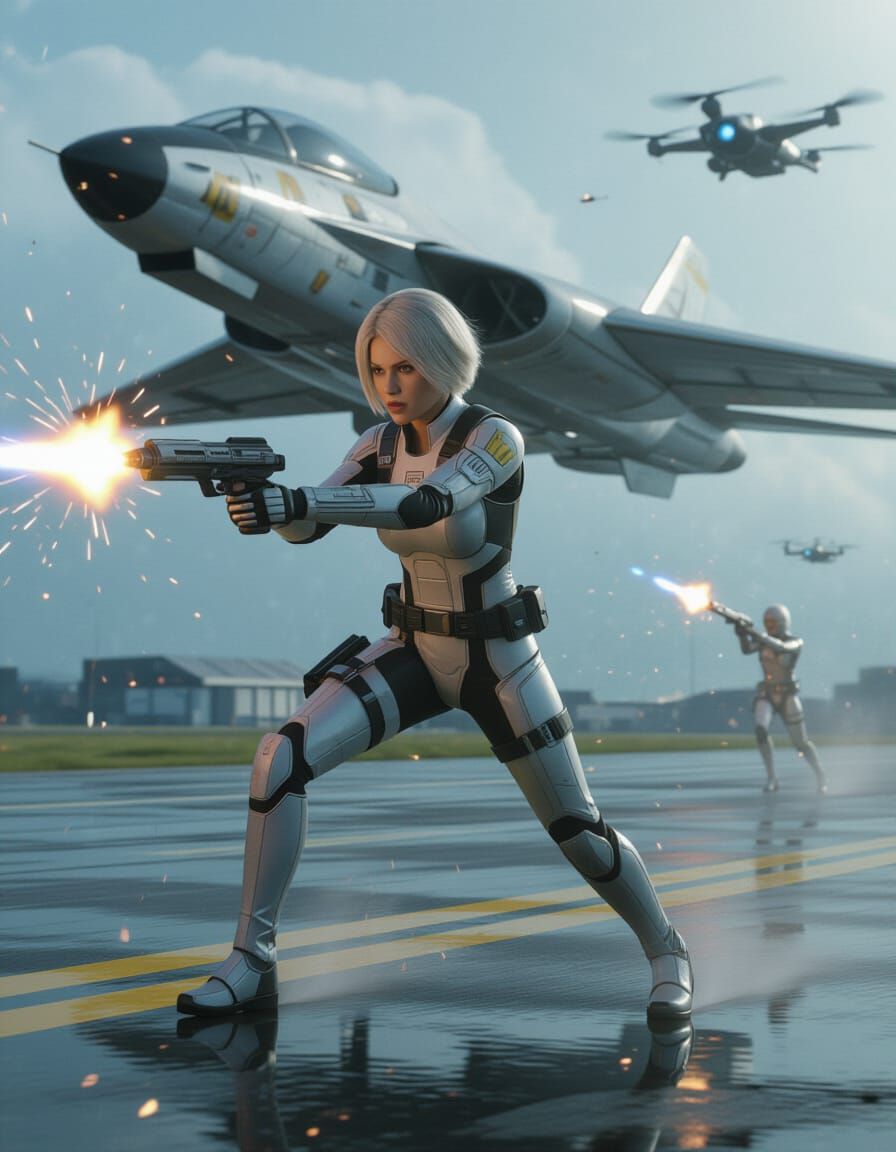 Sci-Fi Pilot in Action-Packed Combat Scenario