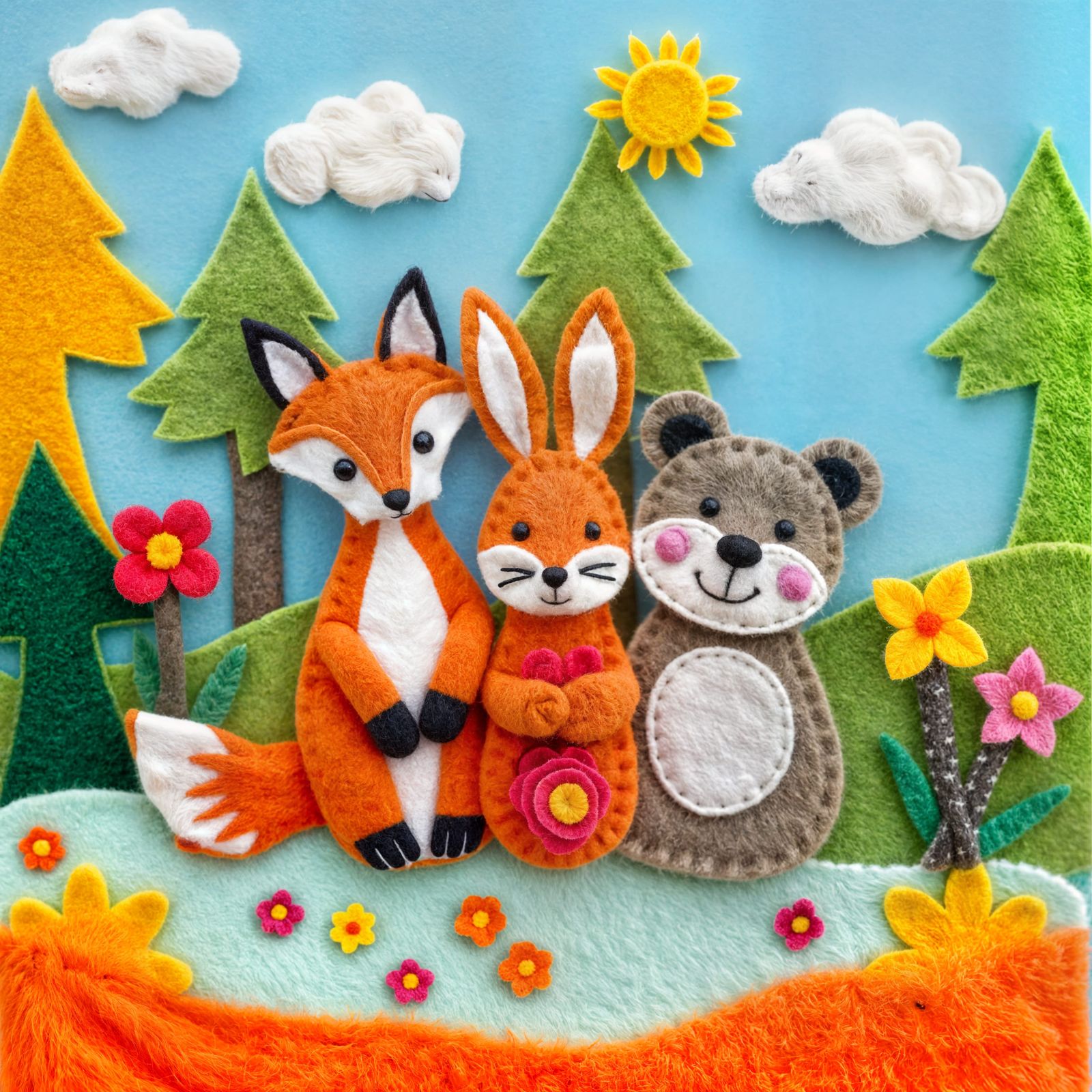 Felted Animal Friends in Woodland Collage