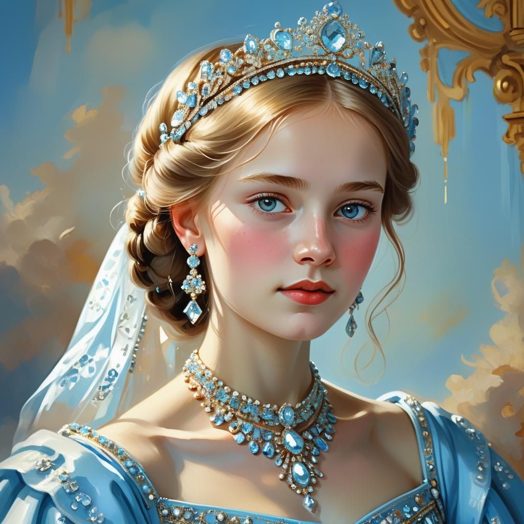 Russian Princess in Kustodiev-Inspired Digital Oil Painting
