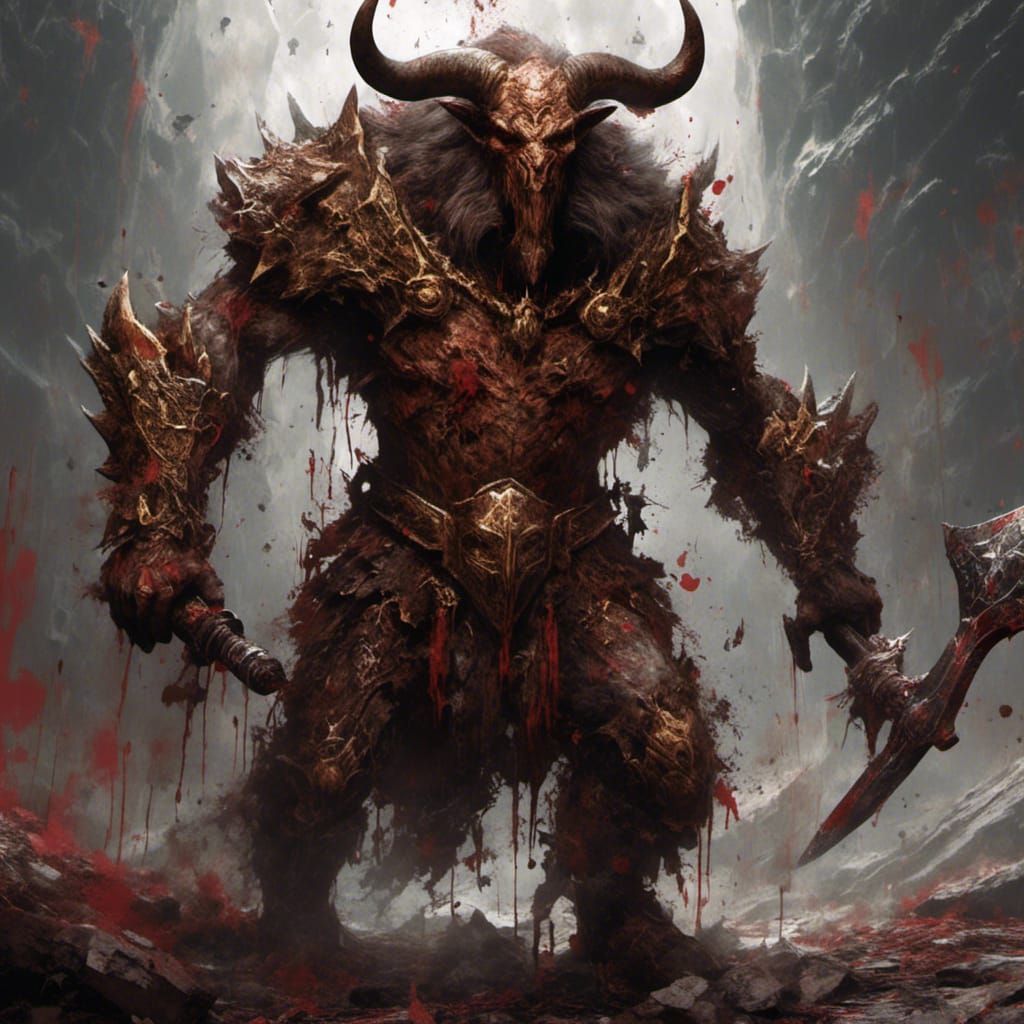 Minotaur Fighter with Longsword in Detailed Matte Painting