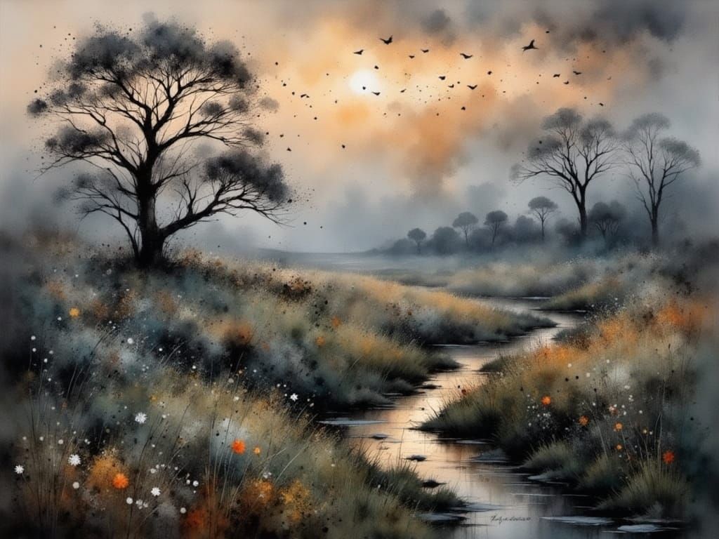 Misty Moorland Landscape in Intricate Detail