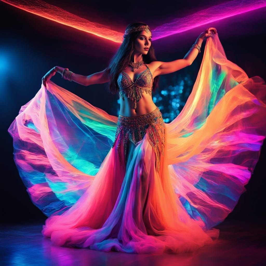 Surreal Belly Dancer in Neon Dreamscape