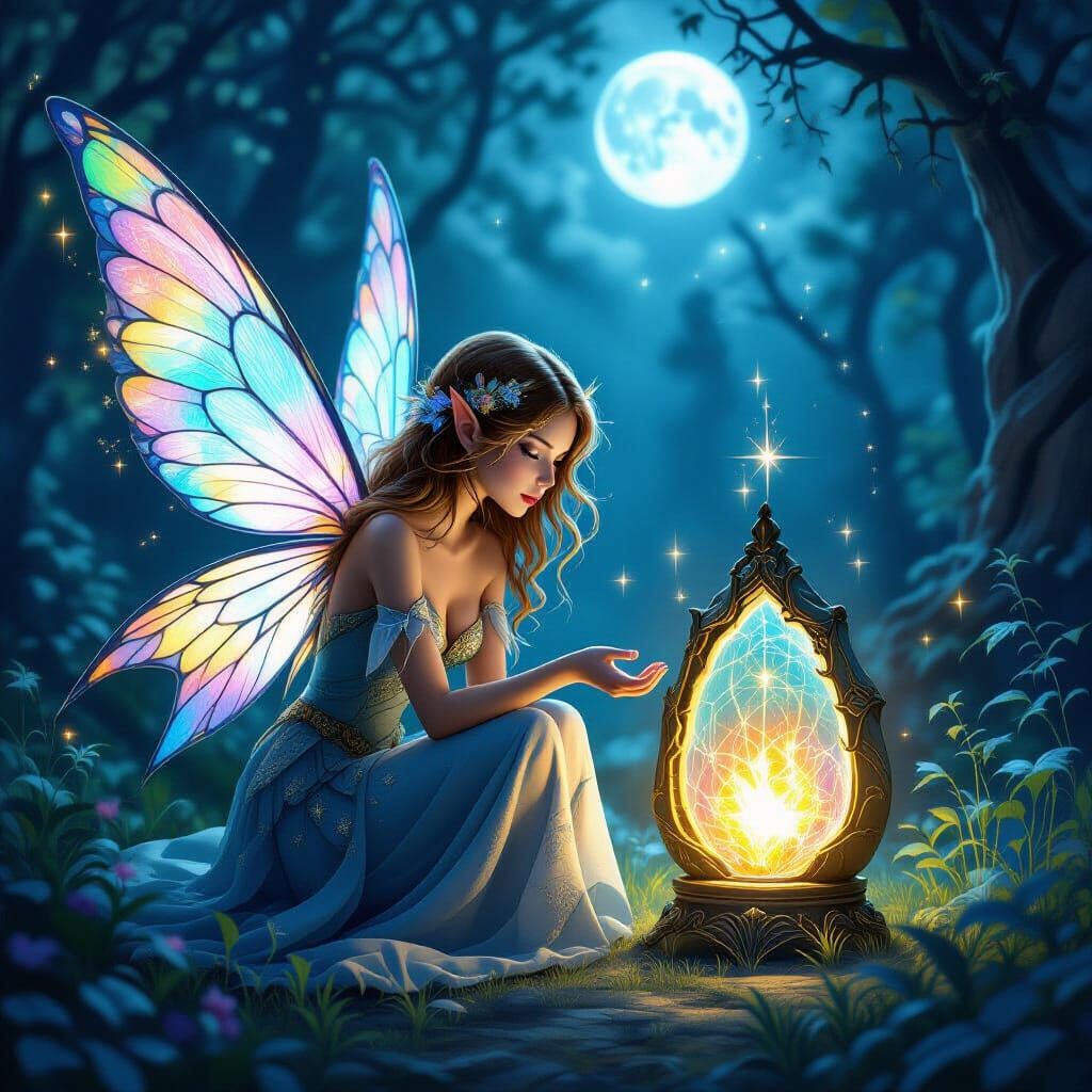 Fairy Guards Glowing Artifact in Moonlit Glade