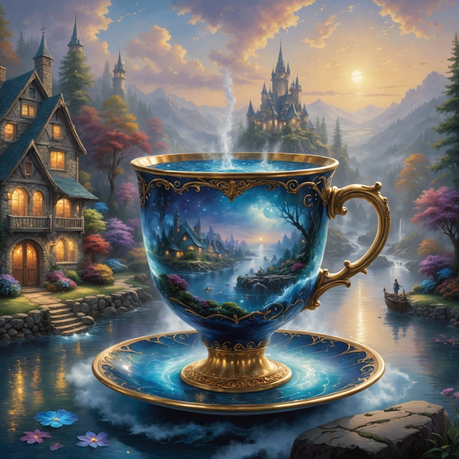 Ethereal Sapphire Dreamscape in Whimsical Realism