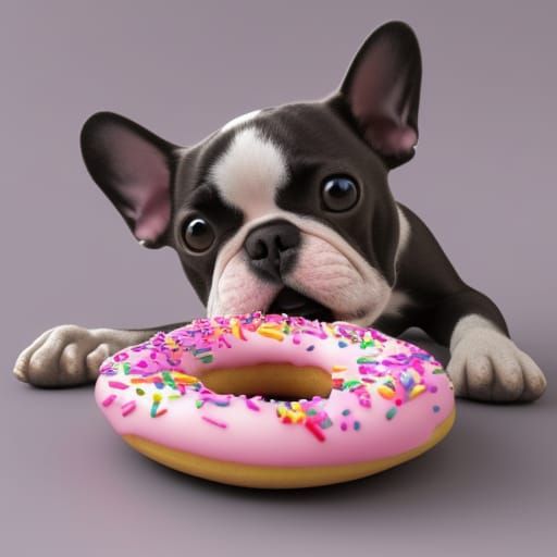 French Bulldog Eats Doughnut in Pixar 3D Style