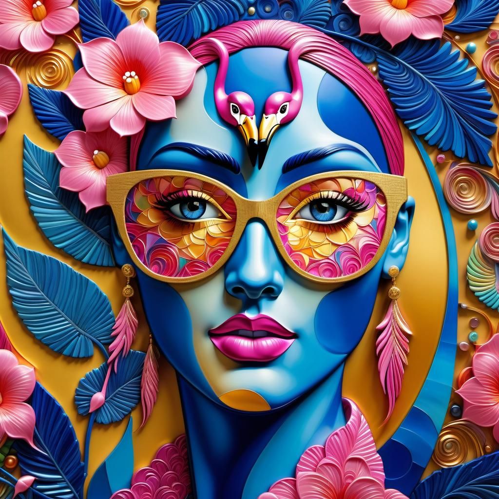 Flamingos in Van Gogh Style with Starry Flowers